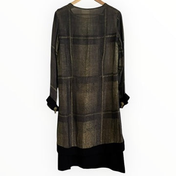 Navy/Gold Silk Vintage Long Sleeved Midi