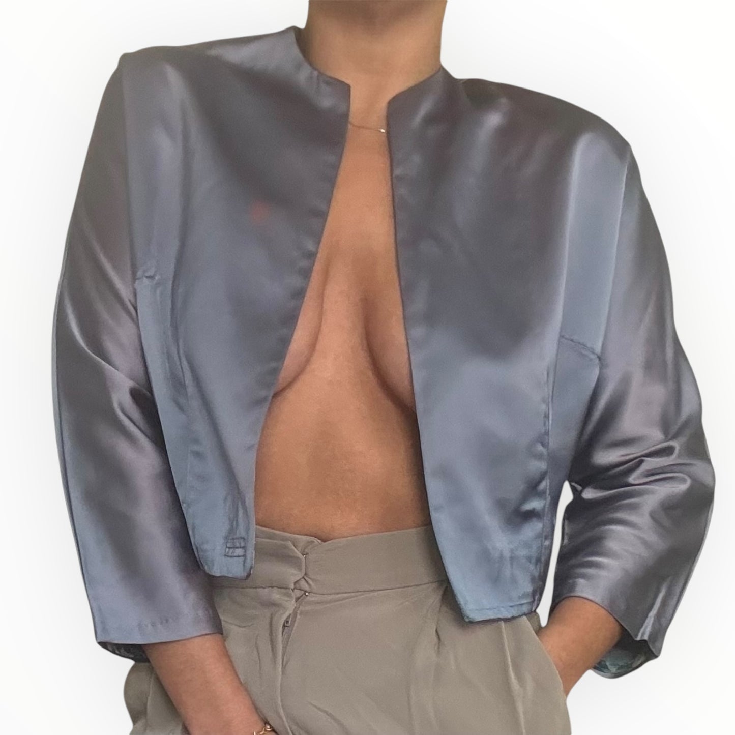 Vintage Iridescent Lilac Satin Cropped Blazer