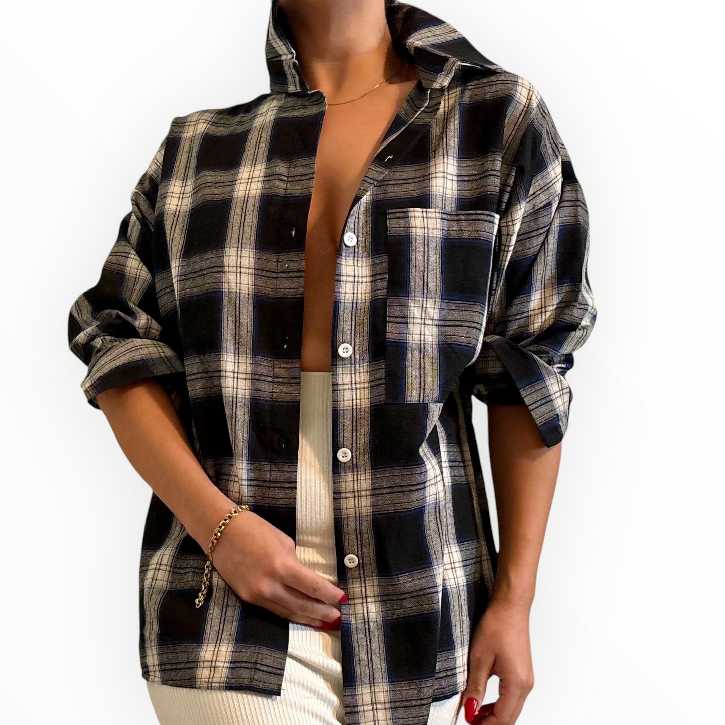 Blue Long Sleeved Plaid Button Up