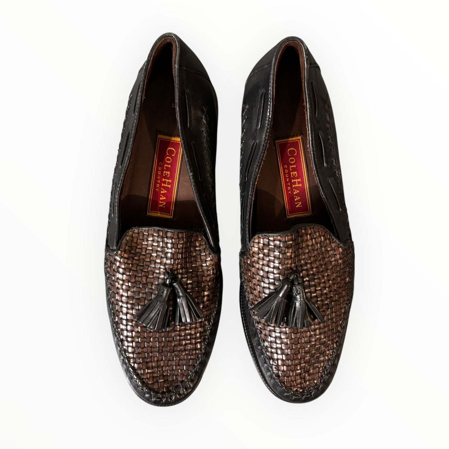 Vintage Cole Haan Woven Brown Leather Loafers