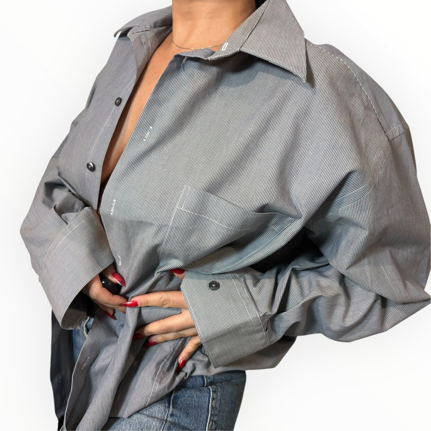 Blue Striped Cotton Oversized Button Down