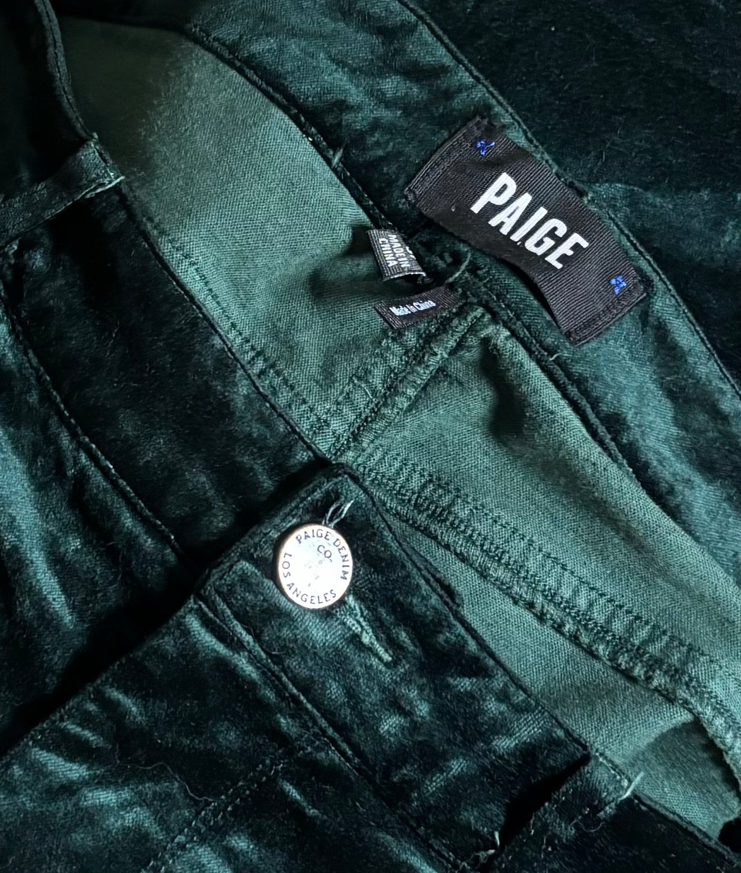 Jade Green Paige Denim Skinny Velvet Pant