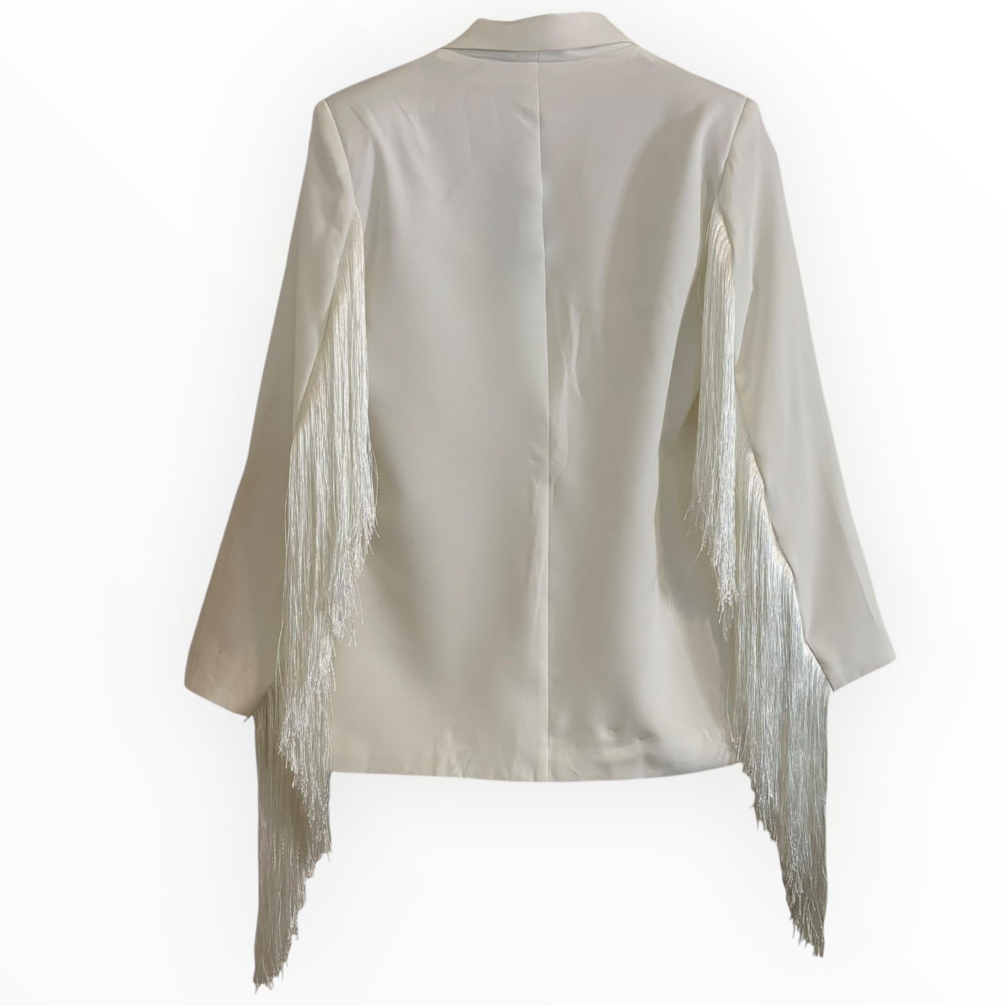 Natural White Fringe Fitted Blazer