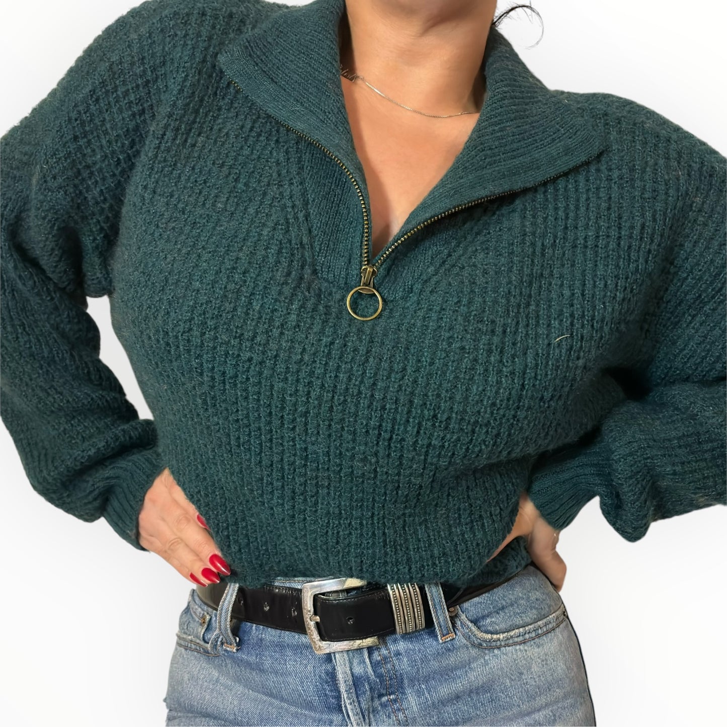 Jade Green Half-Zip Knit Sweater