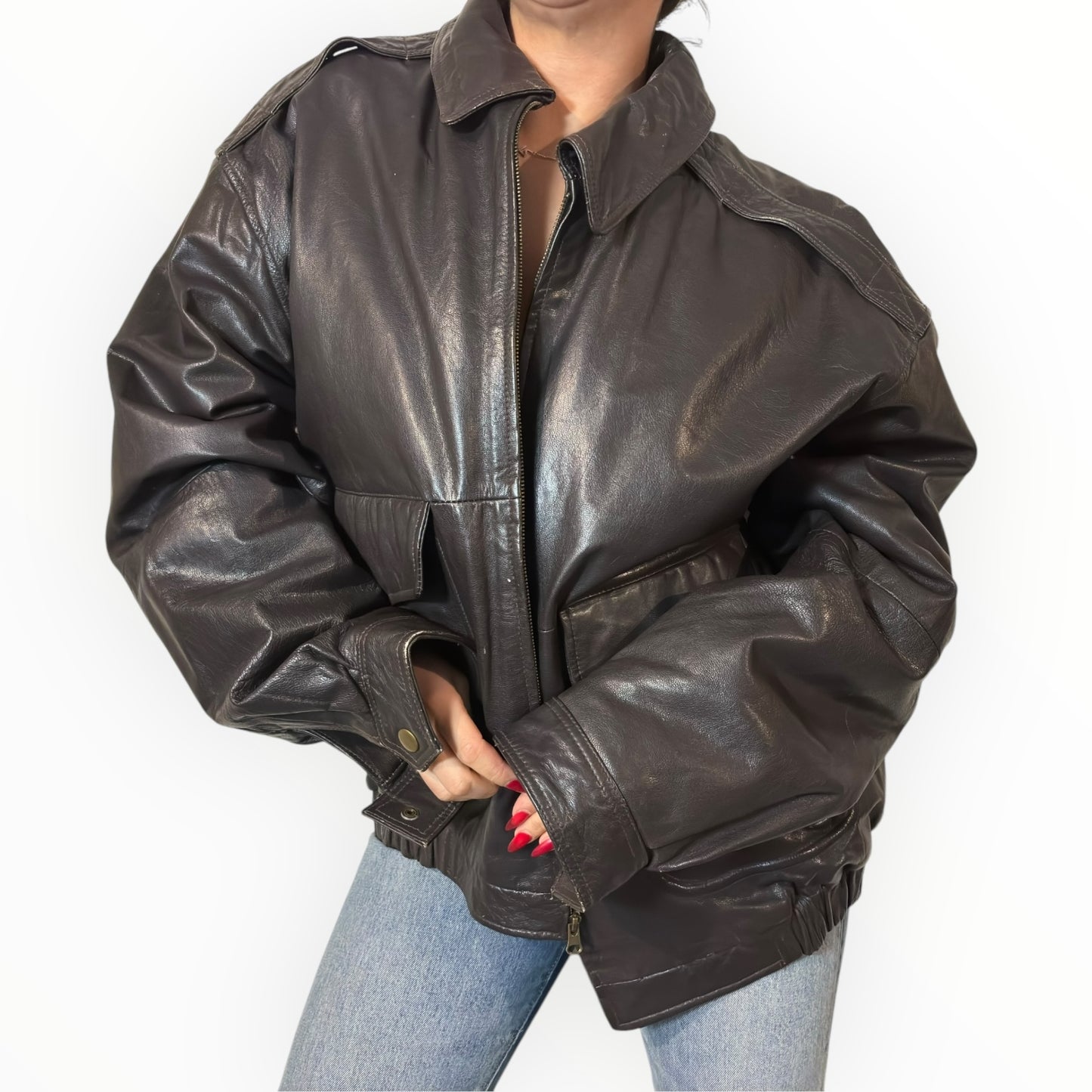 Vintage Chocolate Brown Leather Dad Jacket