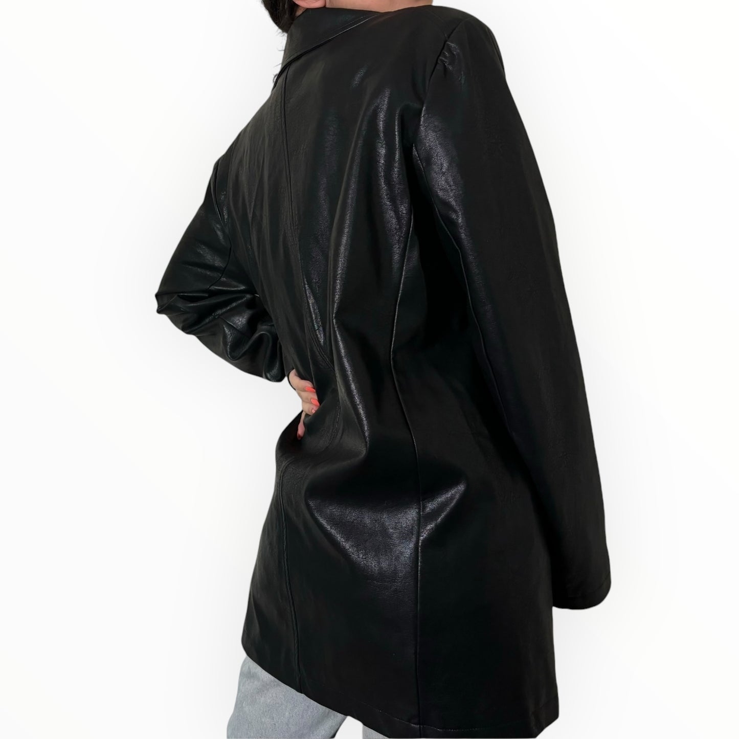 Black Vegan Leather Oversized Blazer