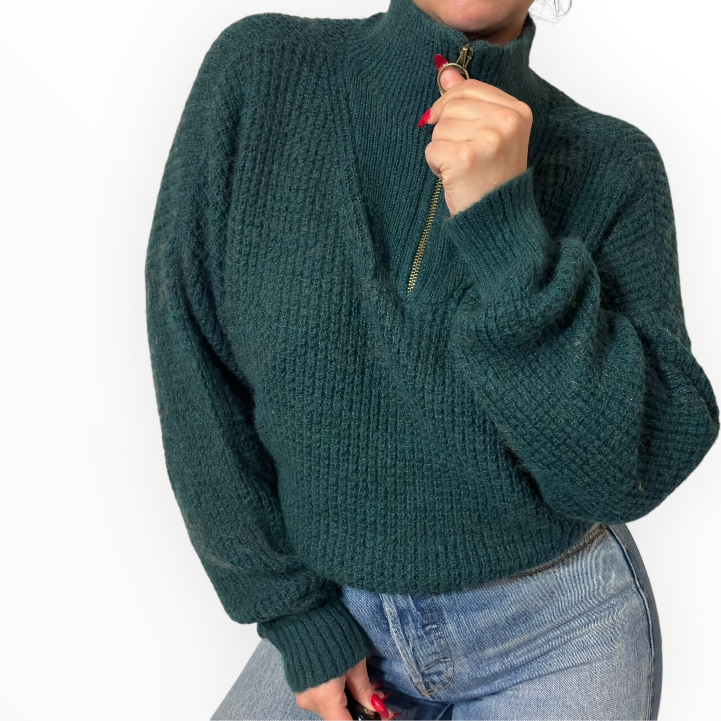 Jade Green Half-Zip Knit Sweater
