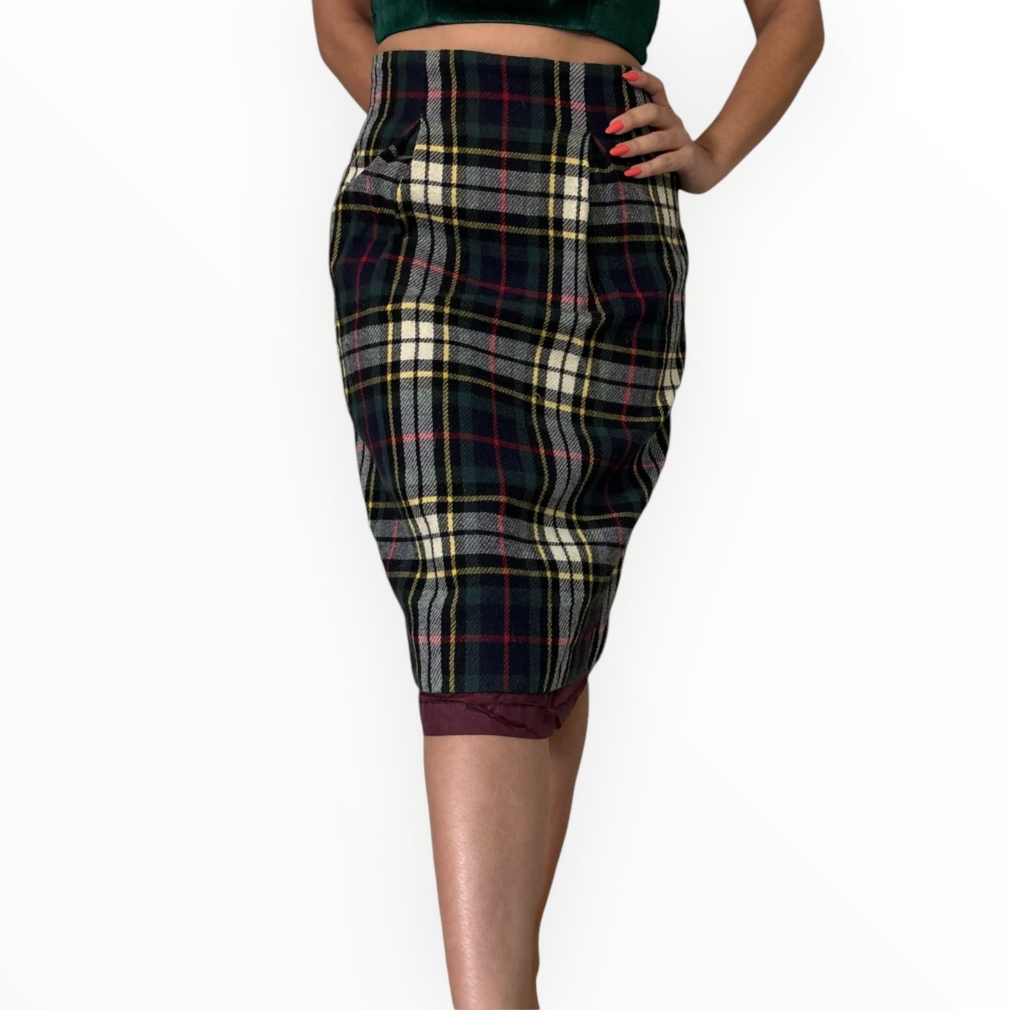 Vintage Plaid Wool Pencil Skirt
