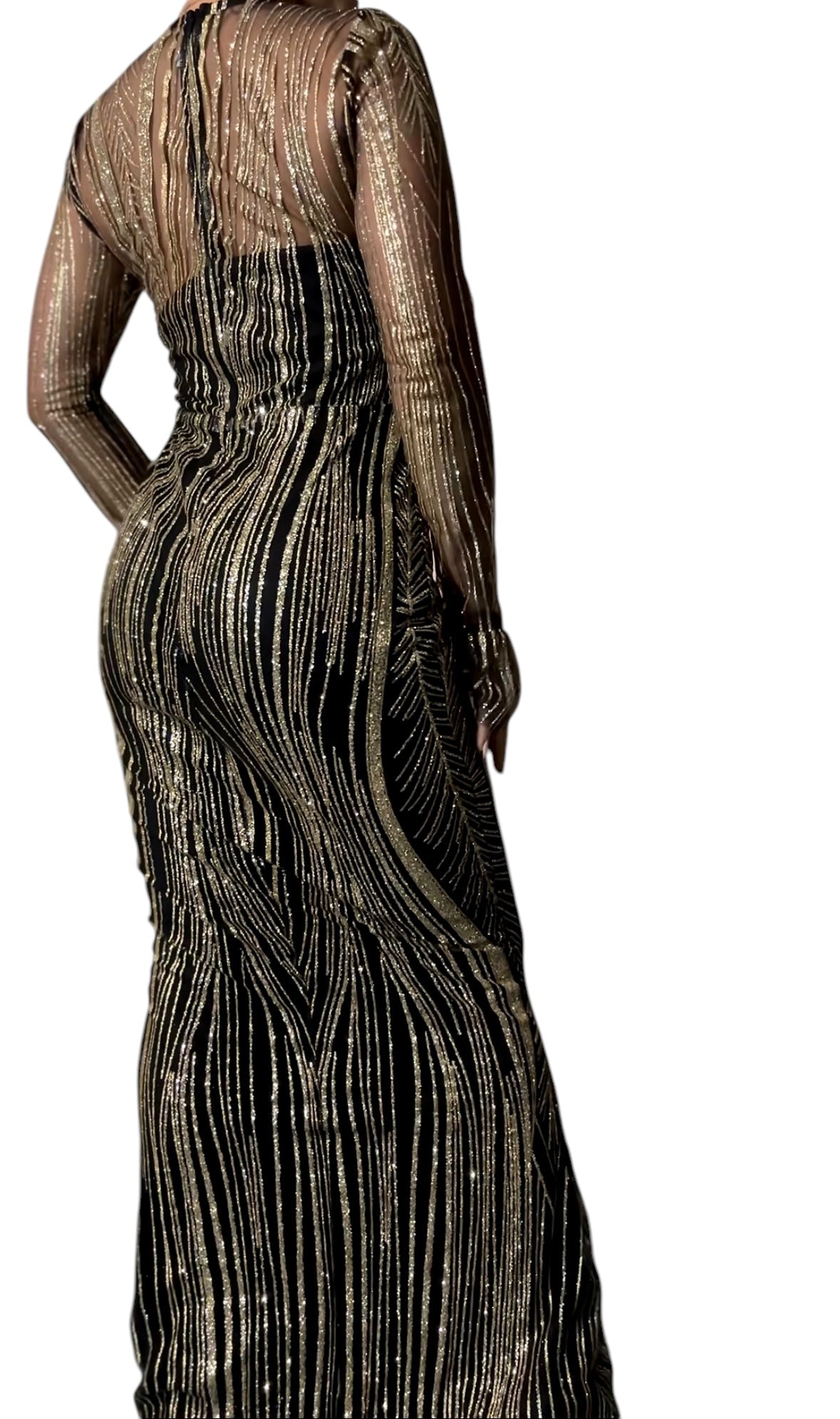 Black and Gold Floor Length Mermaid Gown