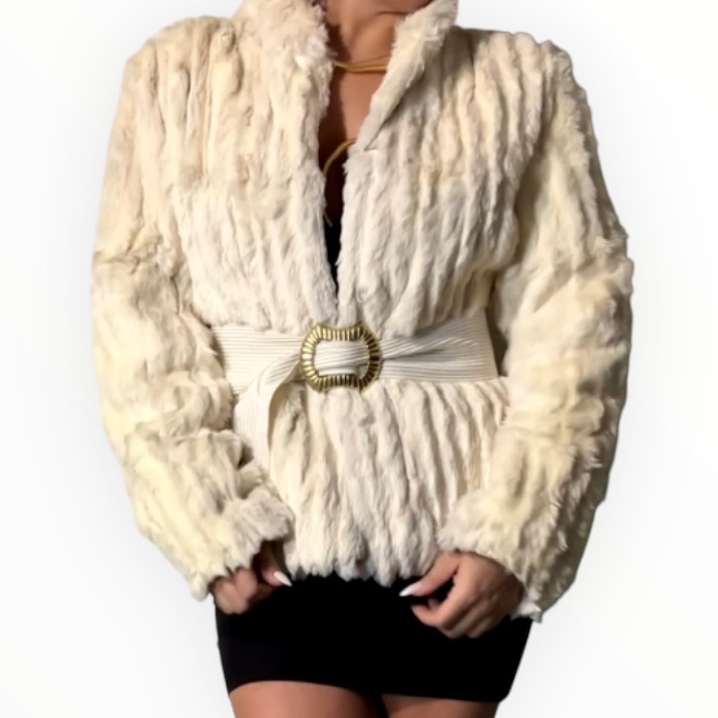 Vintage White Rabbit Fur Coat