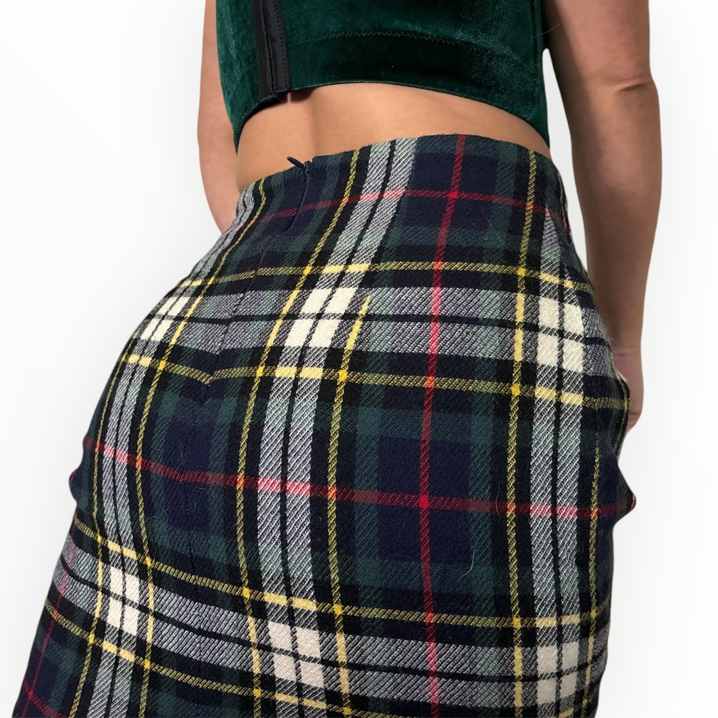 Vintage Plaid Wool Pencil Skirt