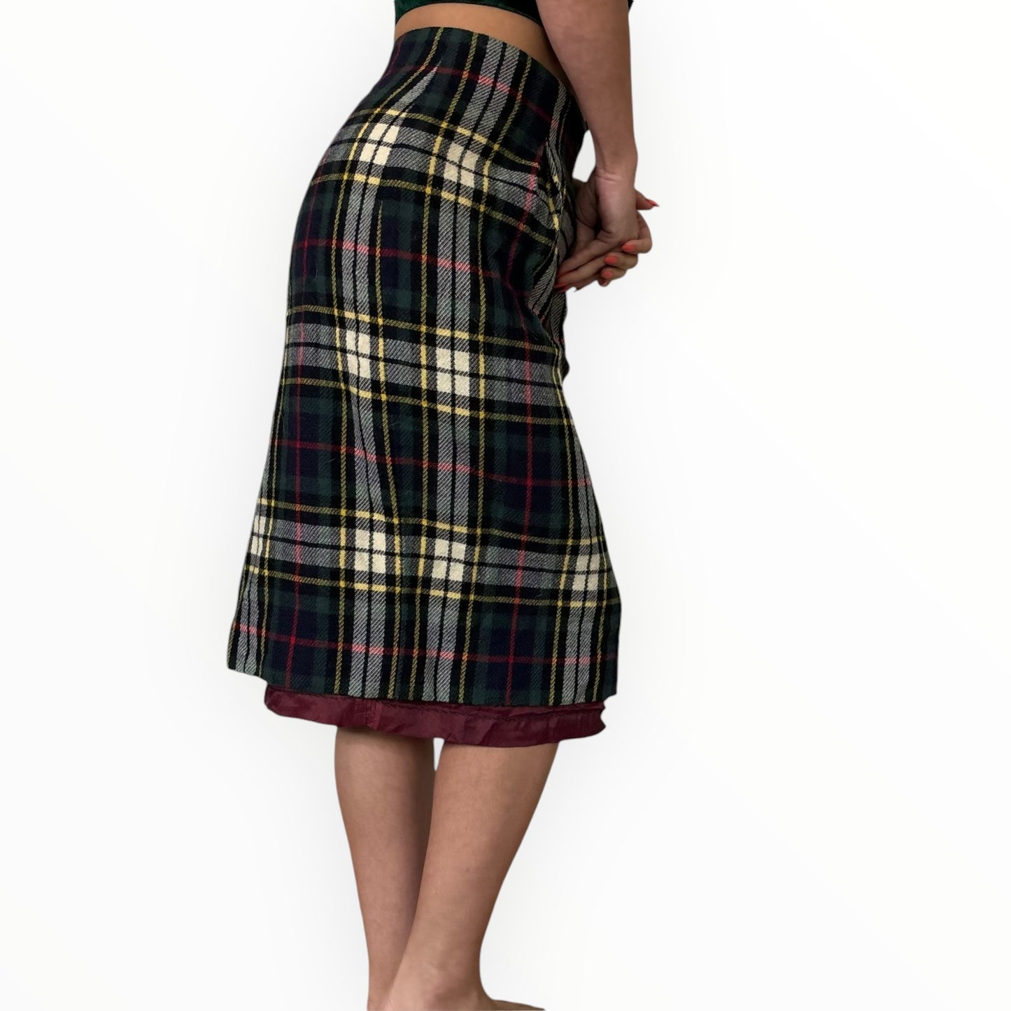 Vintage Plaid Wool Pencil Skirt