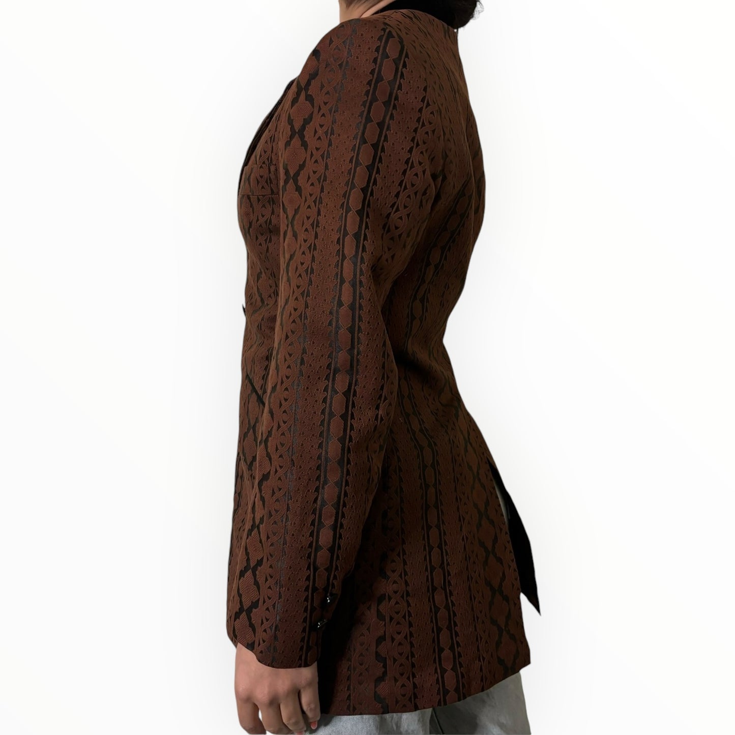Vintage Brown Embroidered Fitted Blazer