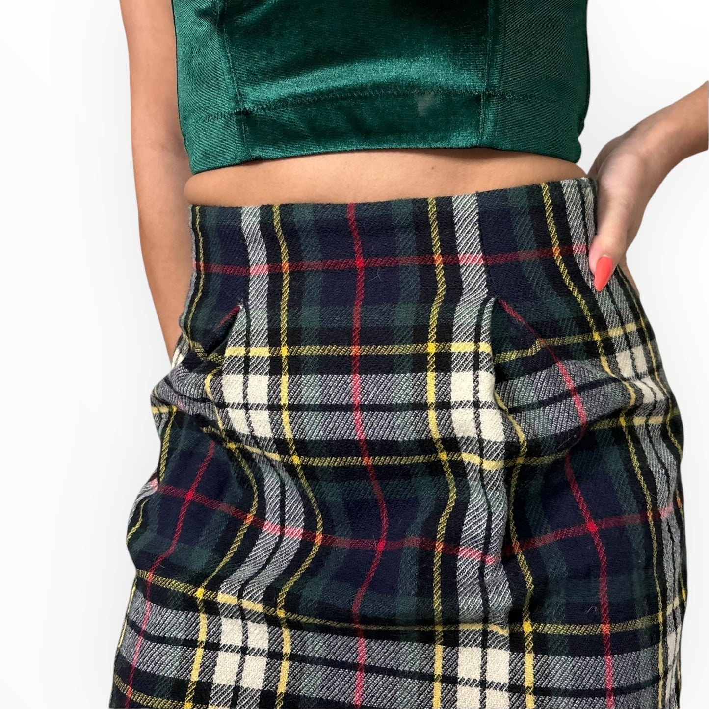 Vintage Plaid Wool Pencil Skirt