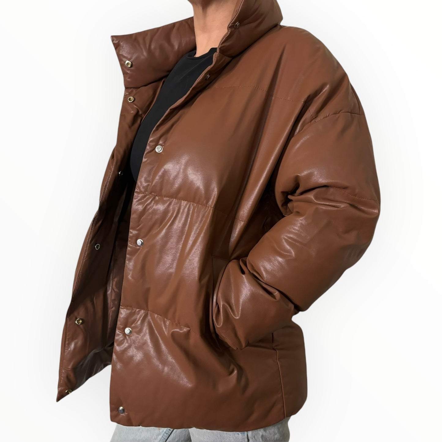 Vegan Leather Chocolate Puffer Jacket