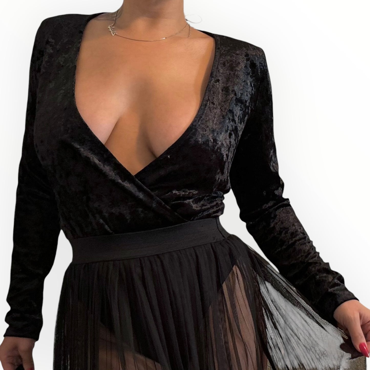 French Press Black Velvet Bodysuit
