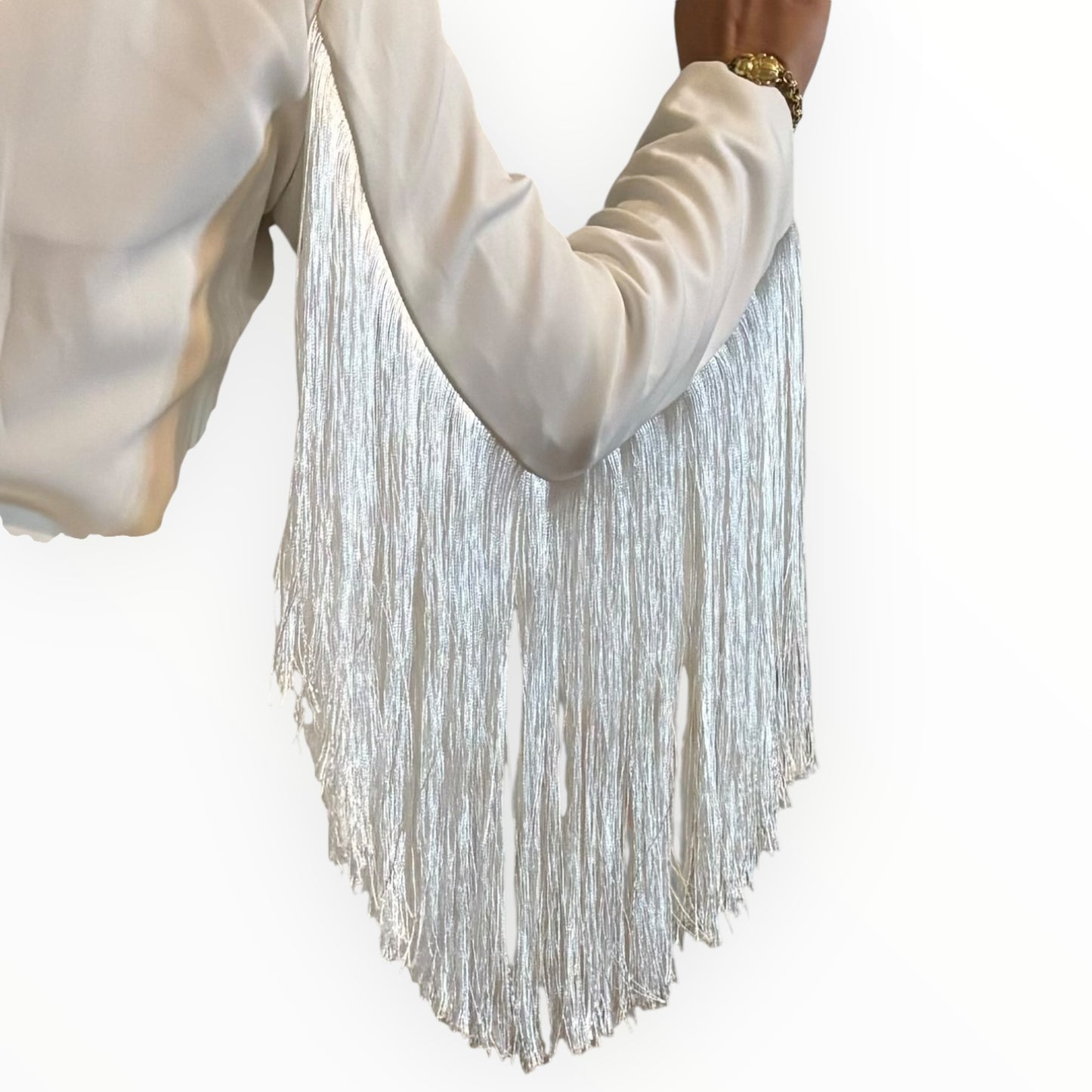 Natural White Fringe Fitted Blazer