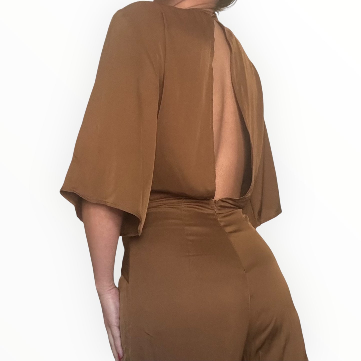 Bronze Satin Low Cut Jumpsuit