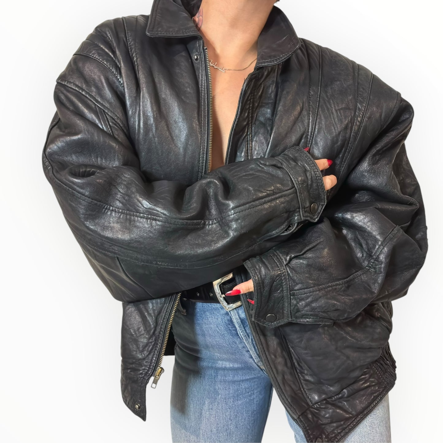 Vintage Black Leather Dad Jacket