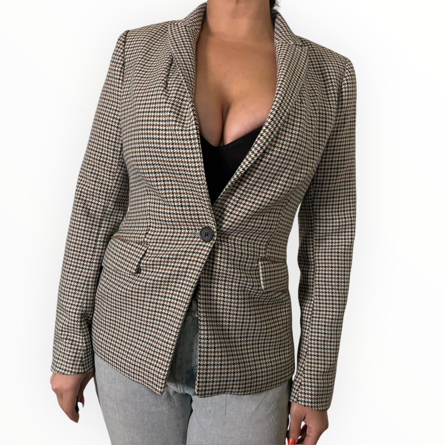 Brown Houndstooth Fitted Blazer