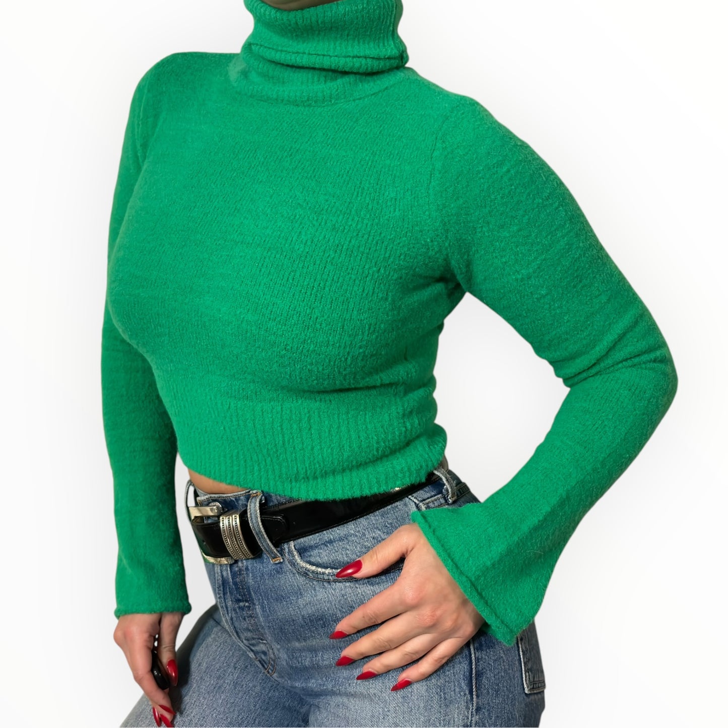 Emerald Green Turtleneck Crop Sweater