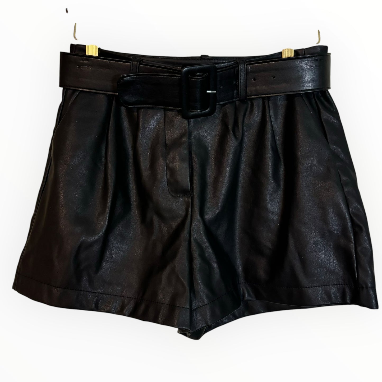 High-Waisted Black Vegan Leather Shorts
