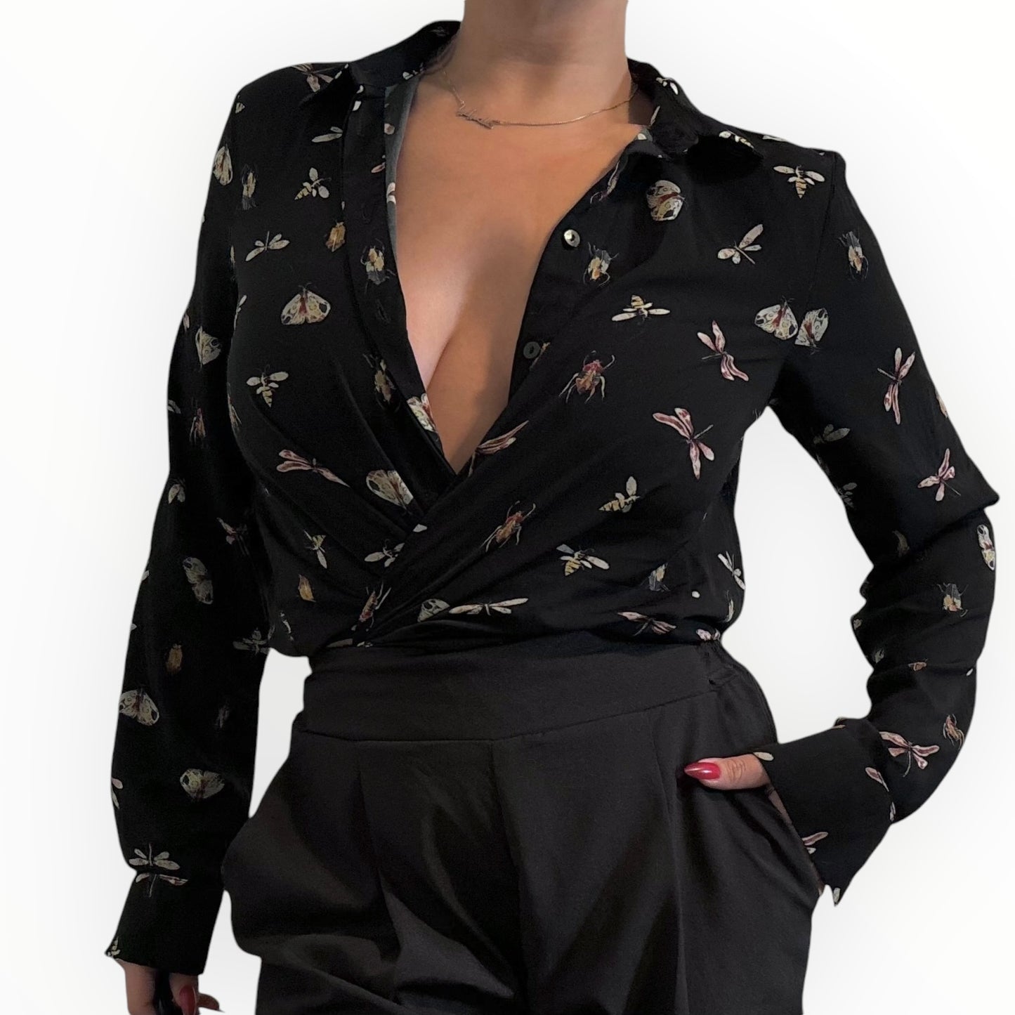 Insect Patterned Satin Blouse