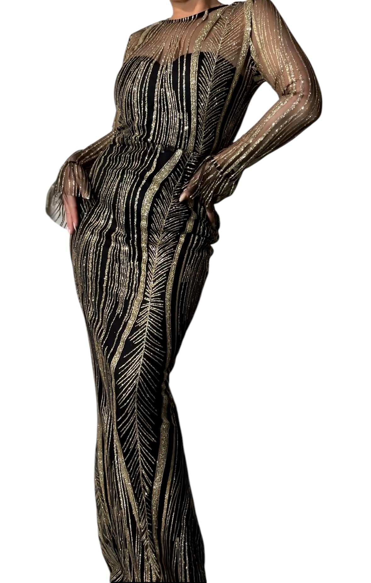 Black and Gold Floor Length Mermaid Gown