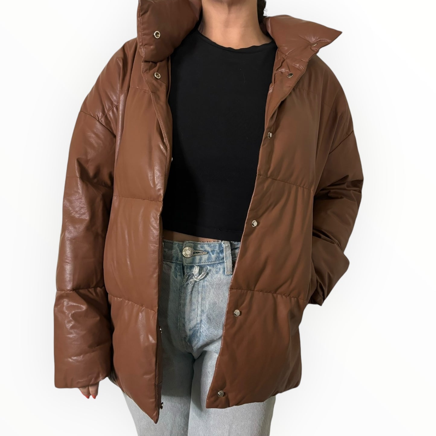 Vegan Leather Chocolate Puffer Jacket