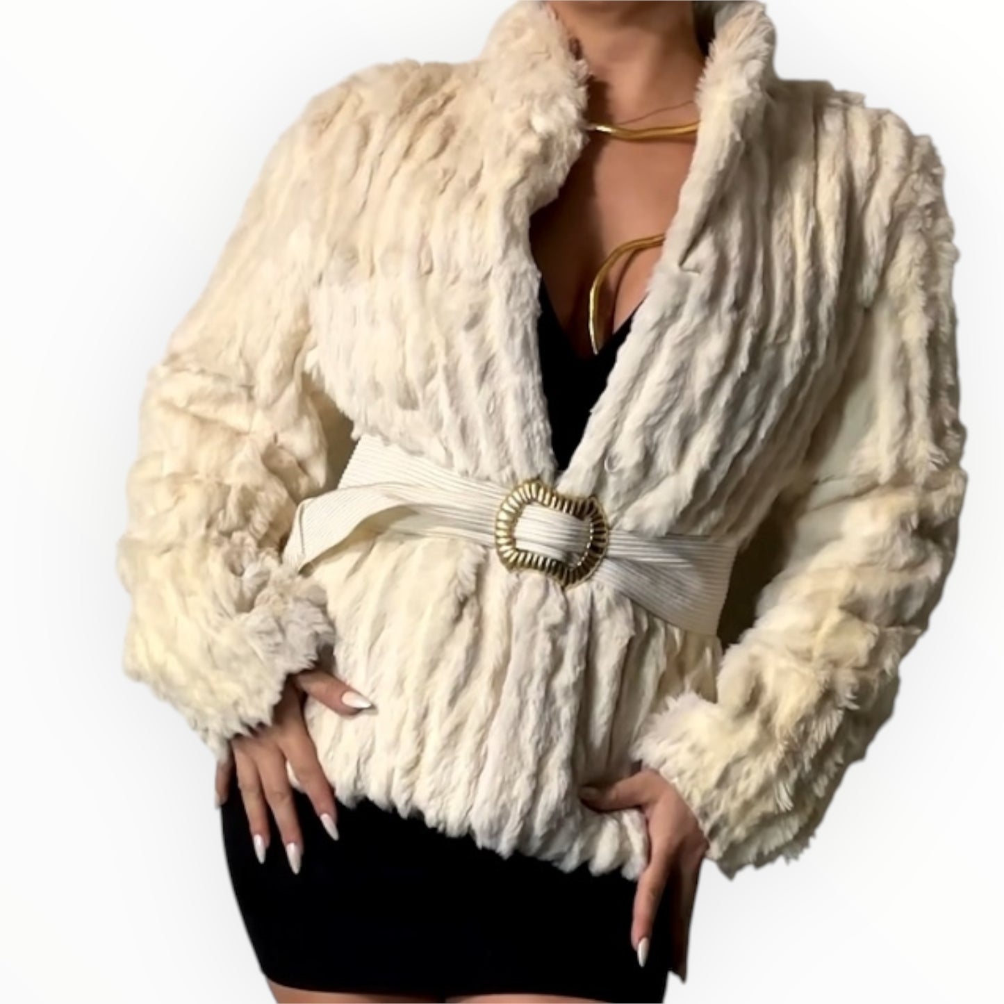 Vintage White Rabbit Fur Coat
