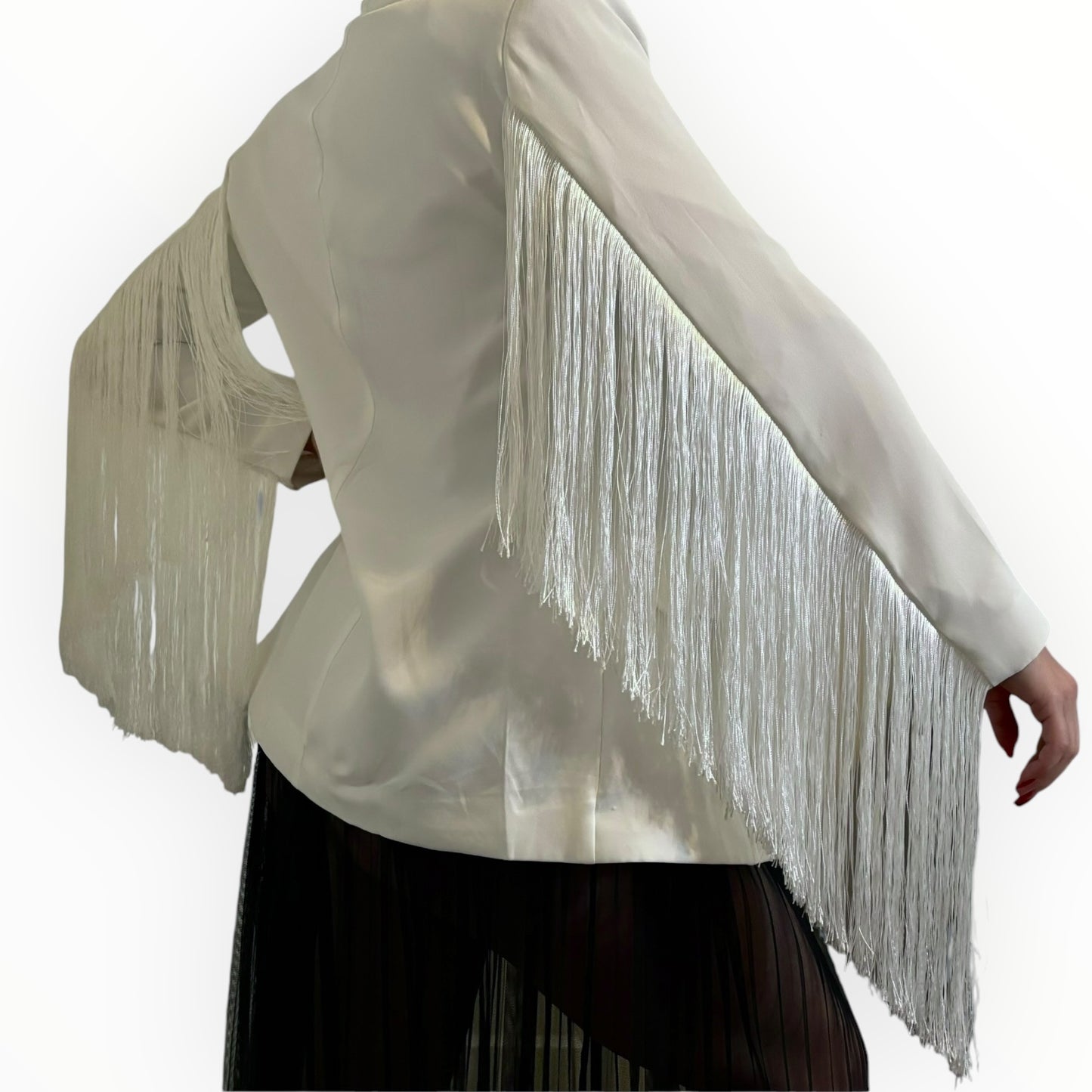 Natural White Fringe Fitted Blazer
