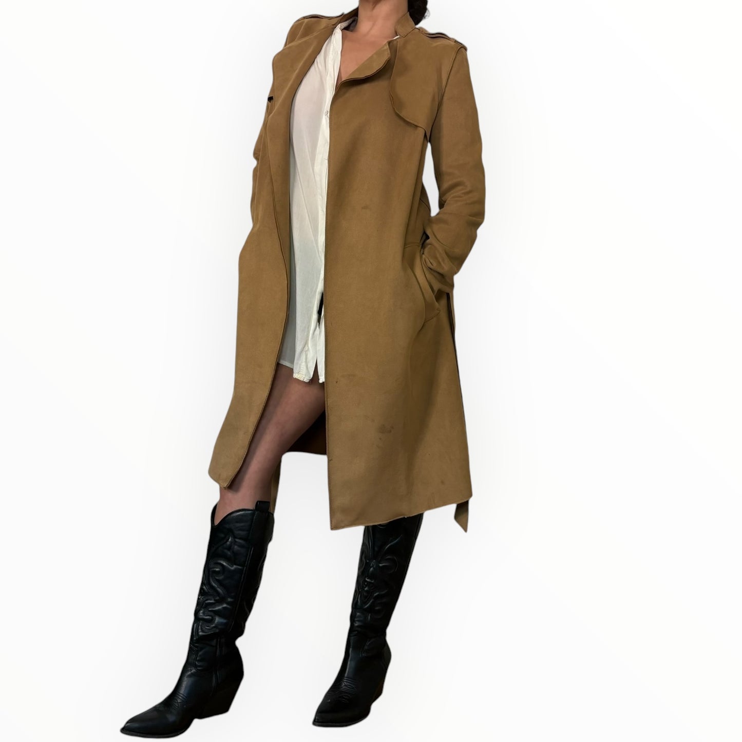 Suede Camel Autumn Trench Coat