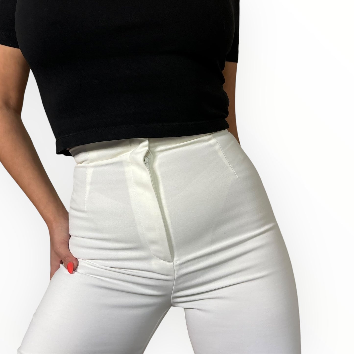 Natural White High-Waisted Flare Leg Pant