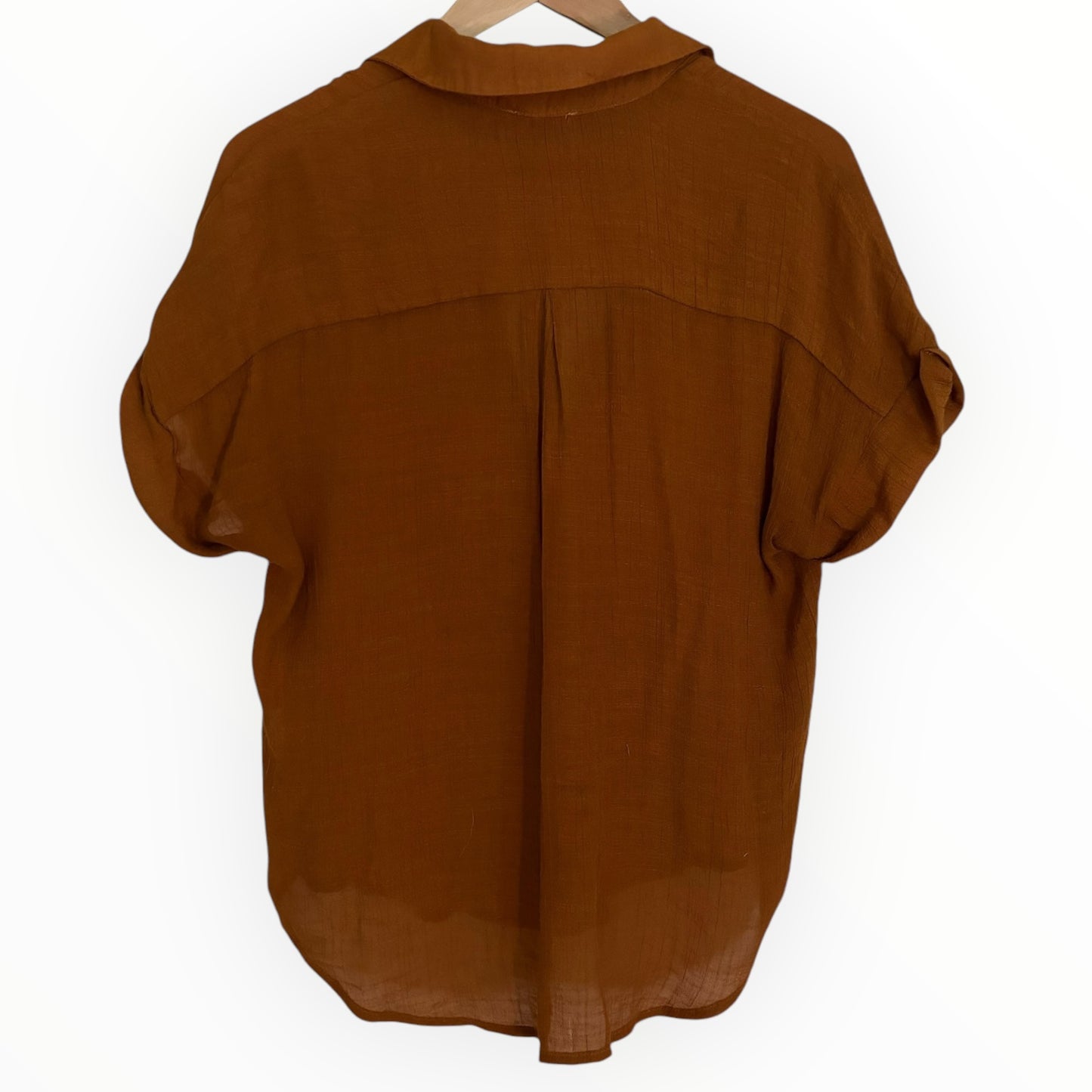 Rust Brown Short Sleeve Crepe Blouse