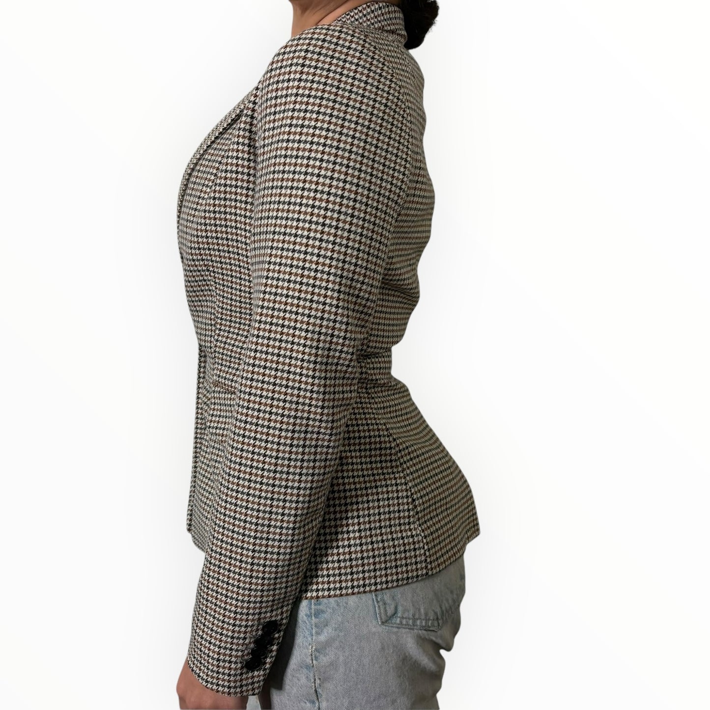 Brown Houndstooth Fitted Blazer