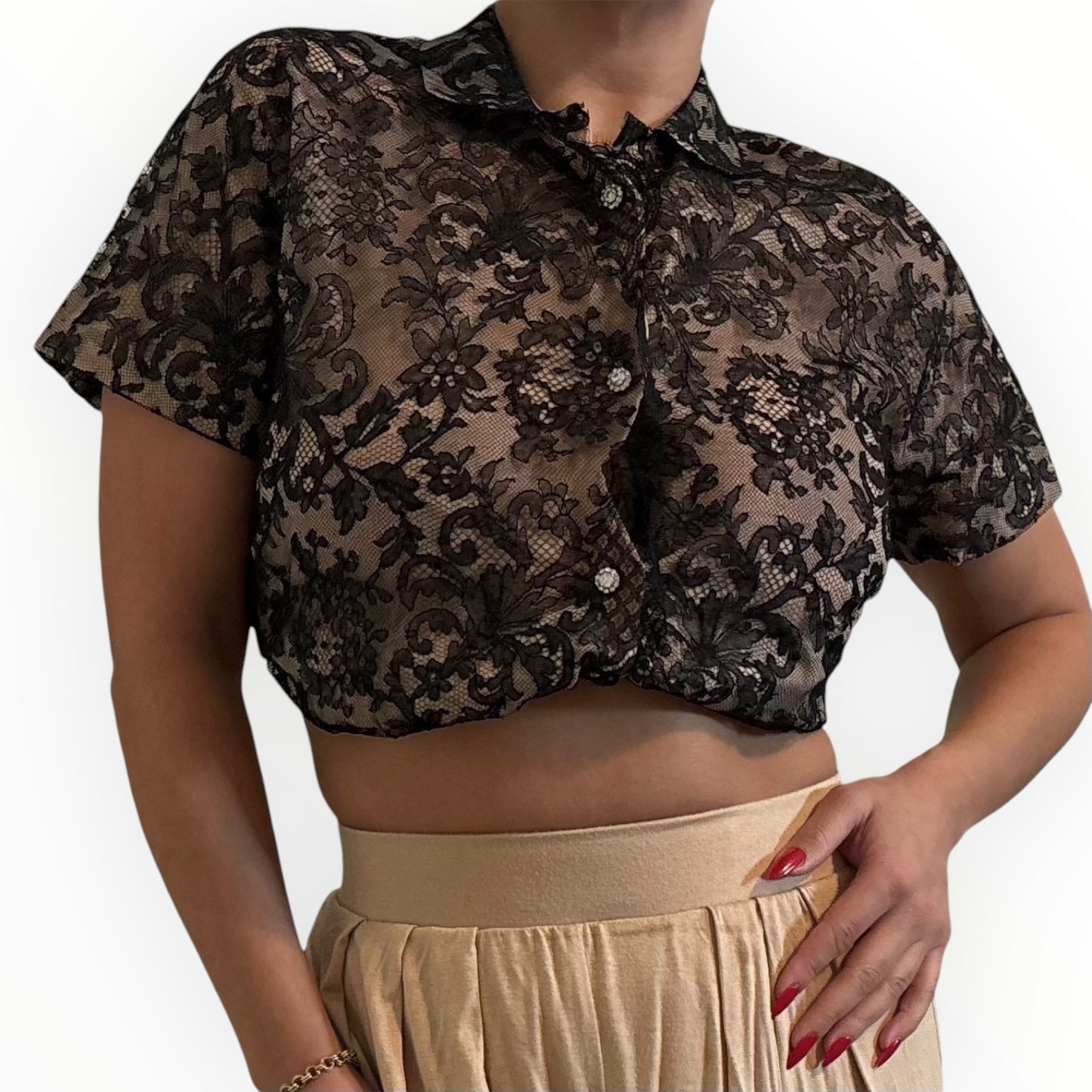 Vintage Black Lace Button Up Blouse