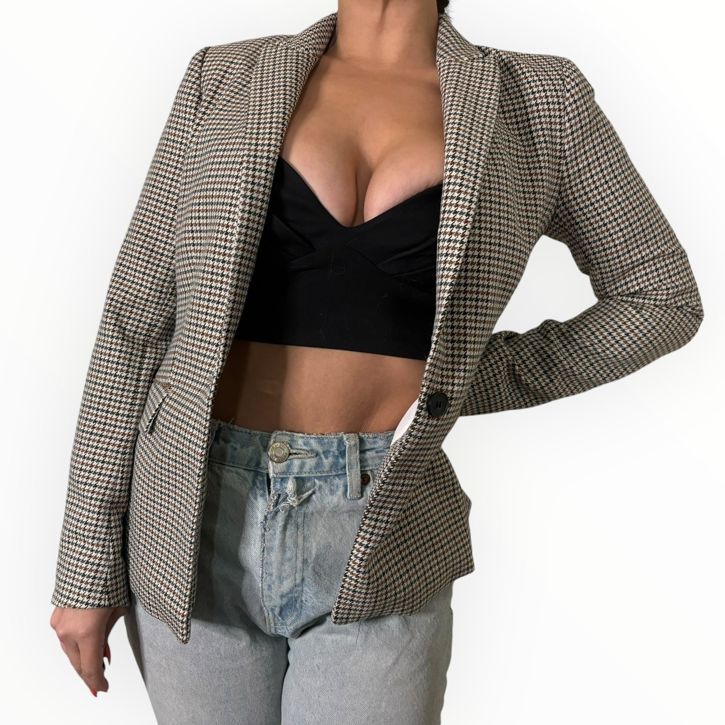 Brown Houndstooth Fitted Blazer