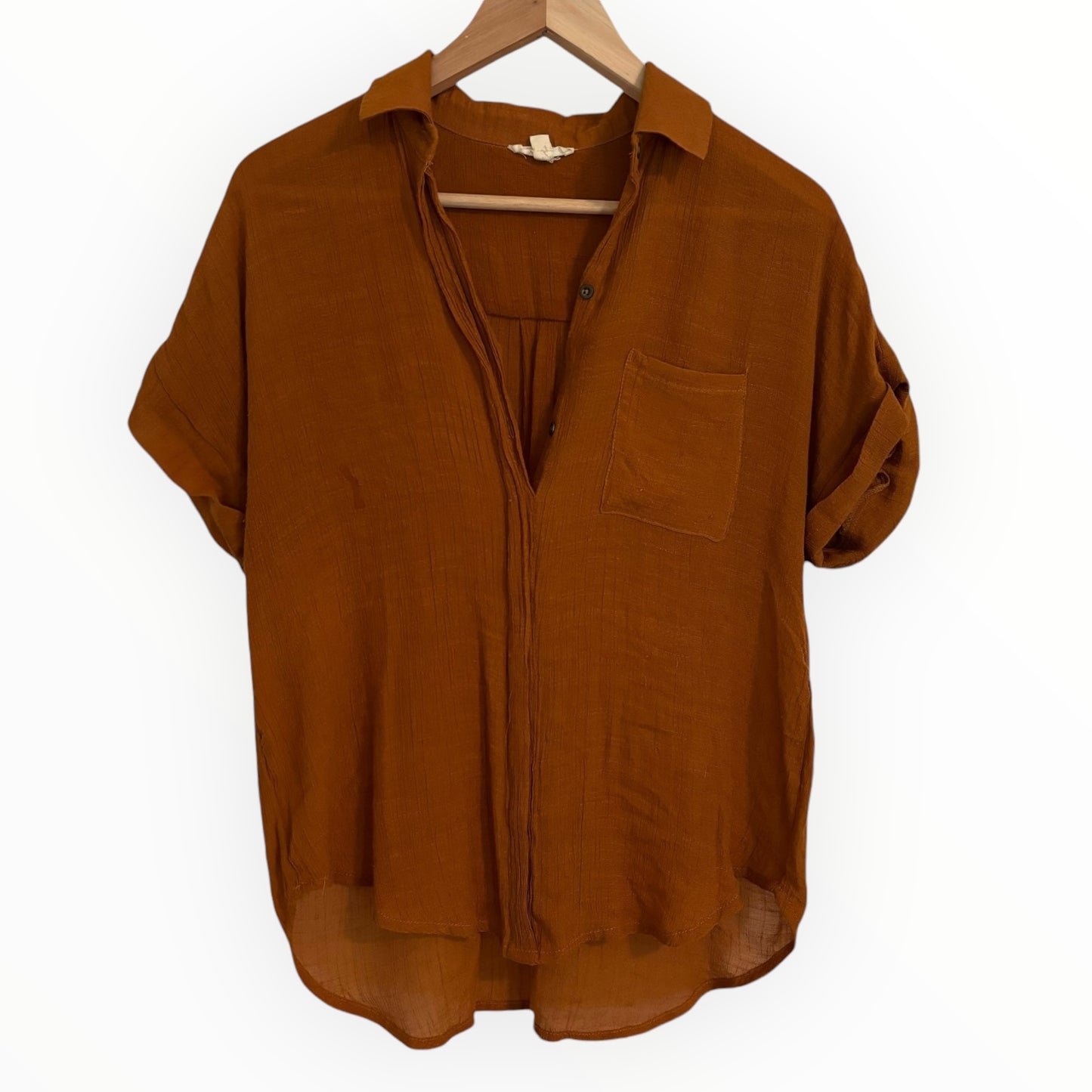 Rust Brown Short Sleeve Crepe Blouse