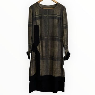 Navy/Gold Silk Vintage Long Sleeved Midi