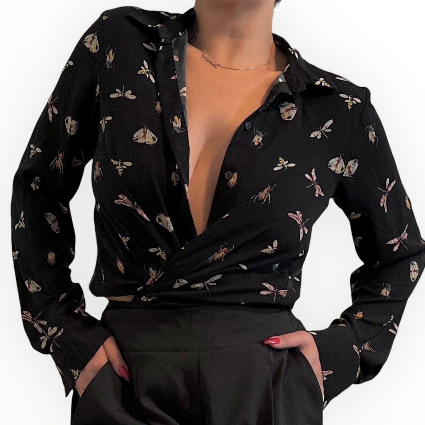 Insect Patterned Satin Blouse