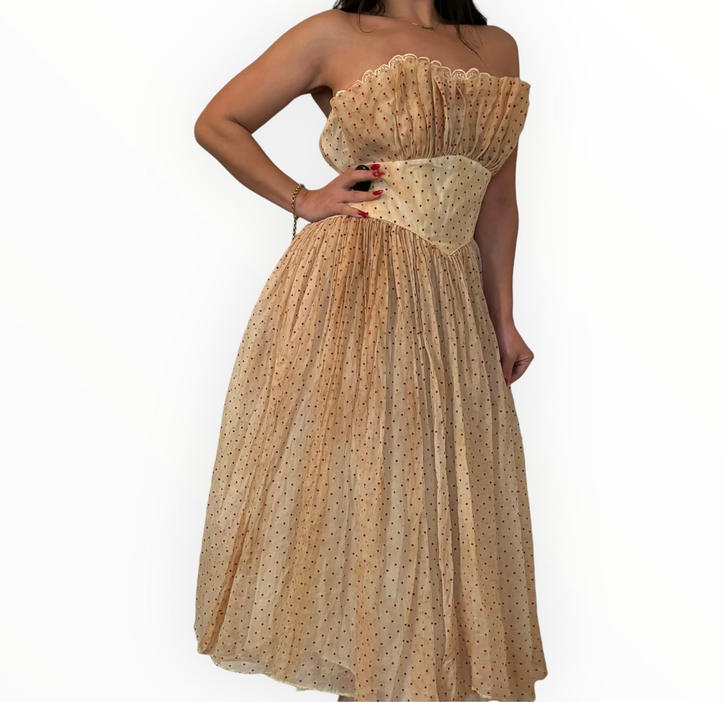 Vintage Cream Polkadot Dress