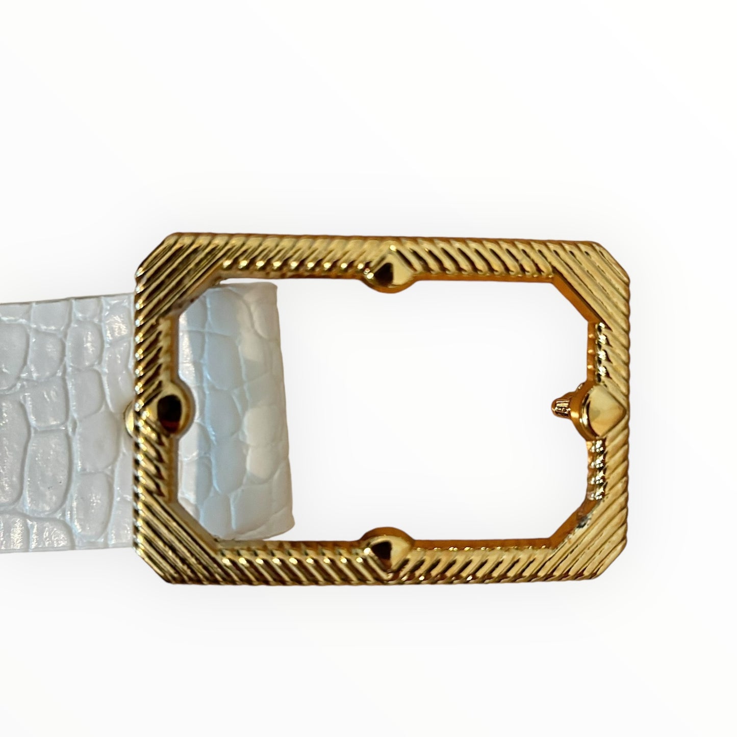 White Faux Snakeskin Belt with Gold Buckle