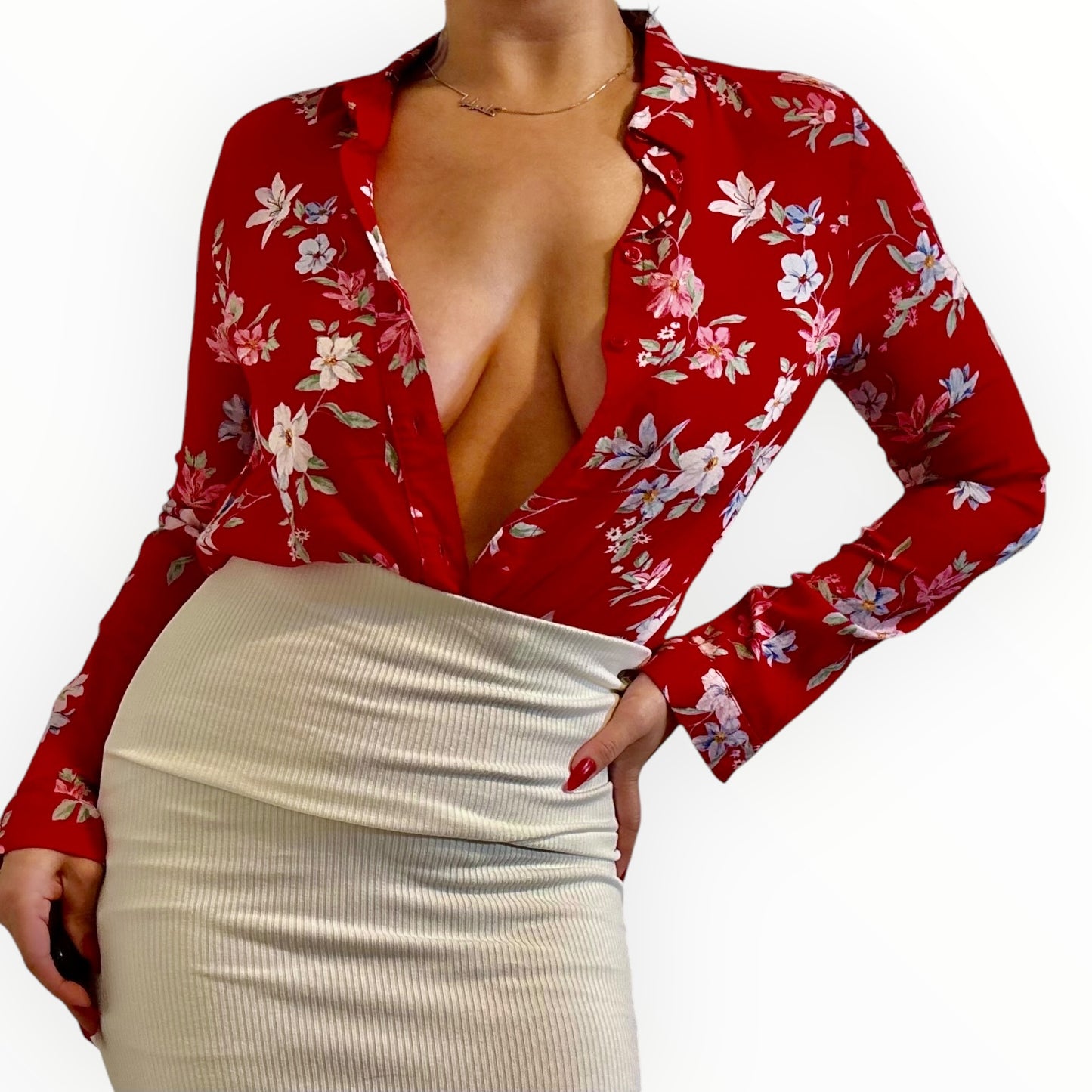 Red Floral Blouse