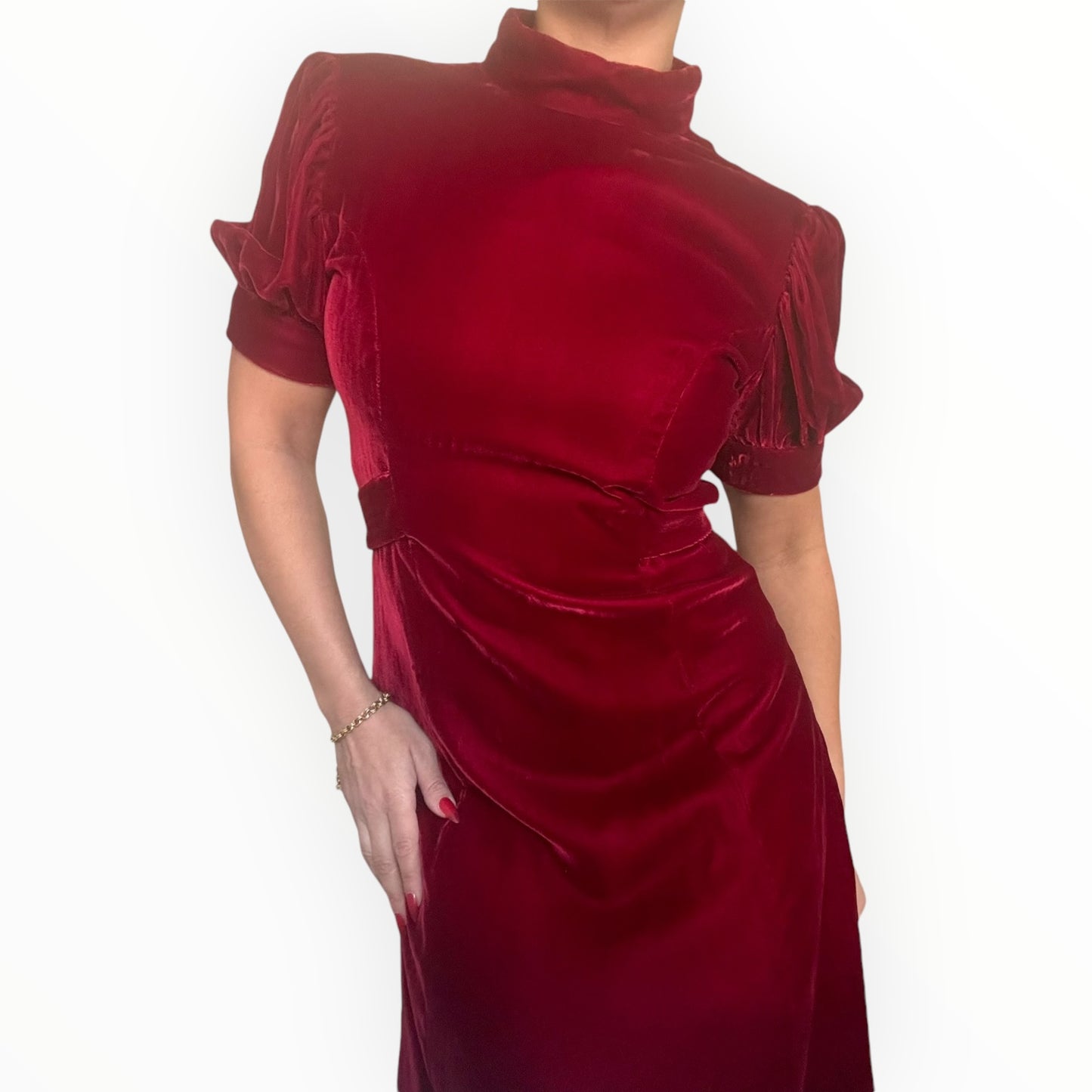 Vintage Red Velvet Floor Length Dress