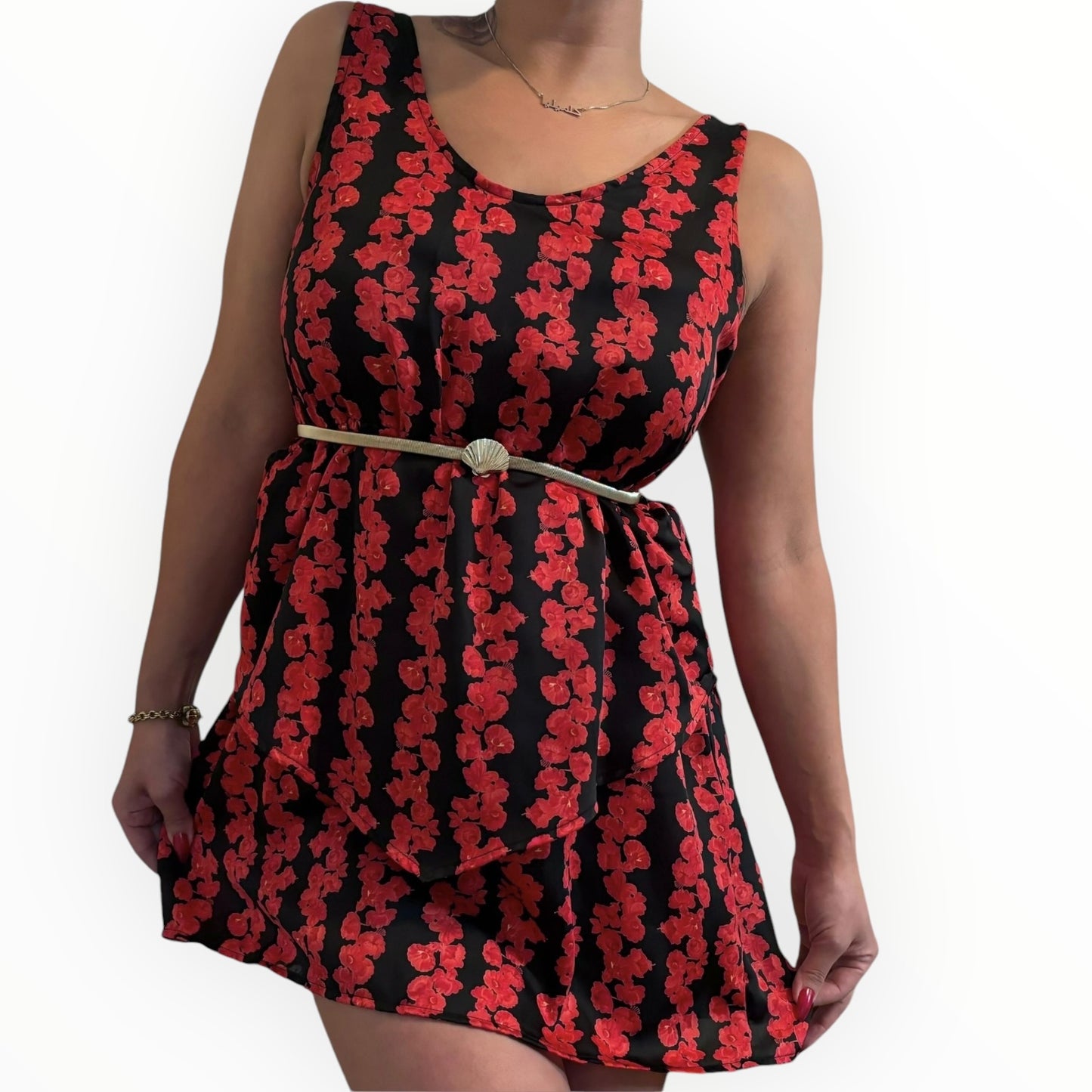 Vintage Satin Floral Peplum Mini