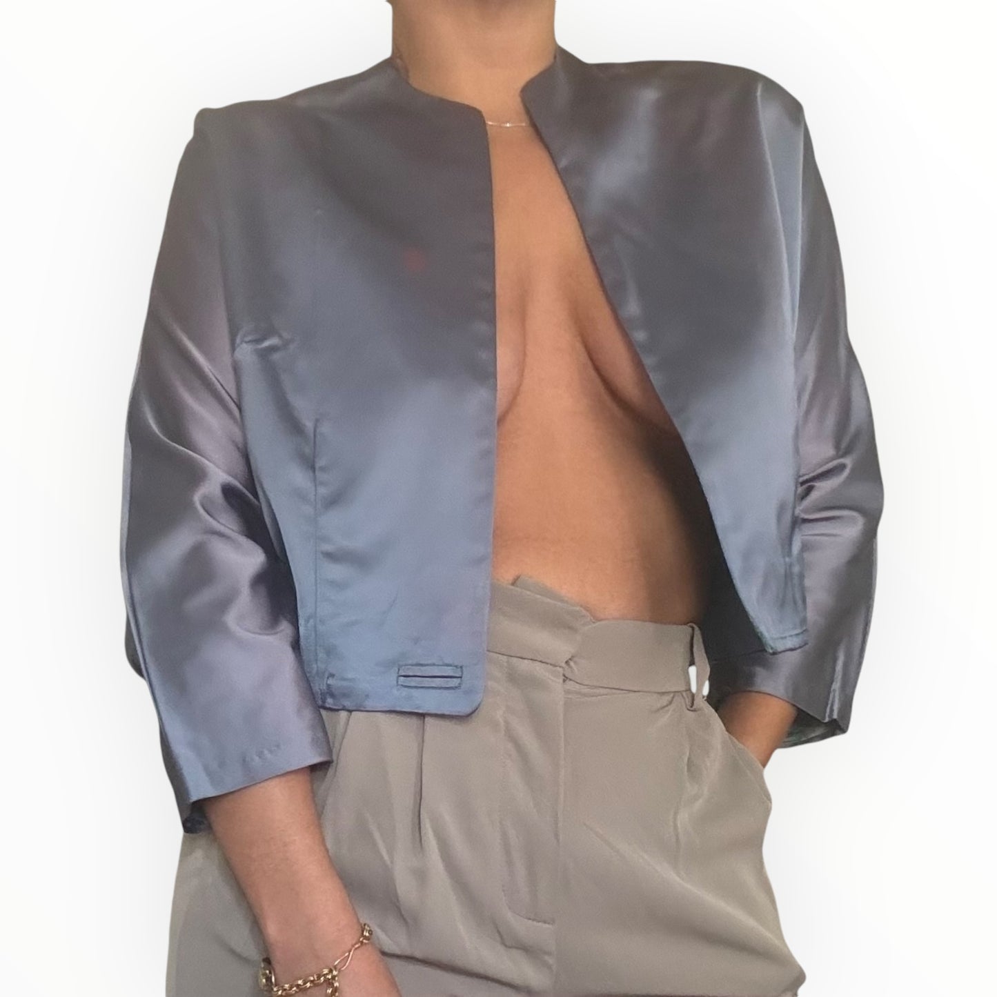 Vintage Iridescent Lilac Satin Cropped Blazer
