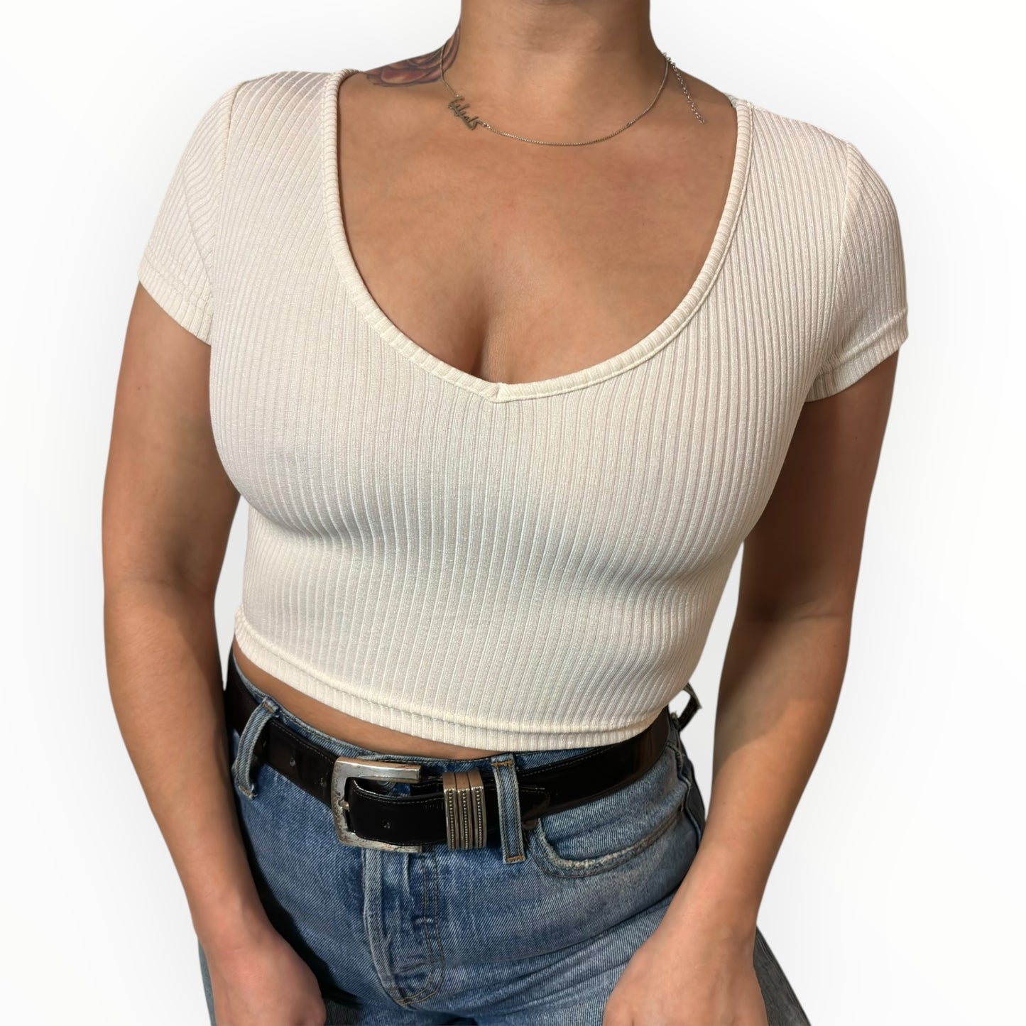Natural White Crop Tee