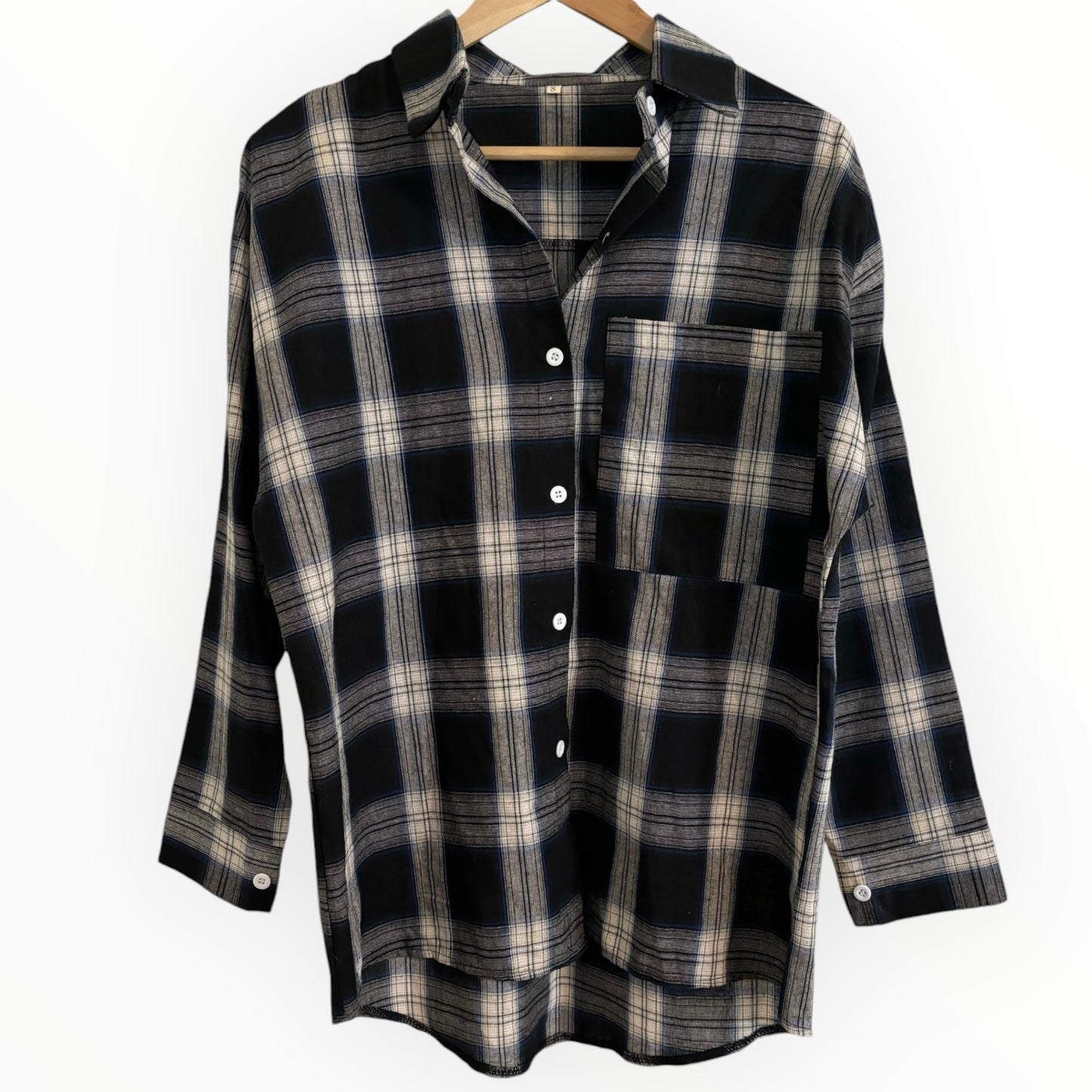 Blue Long Sleeved Plaid Button Up