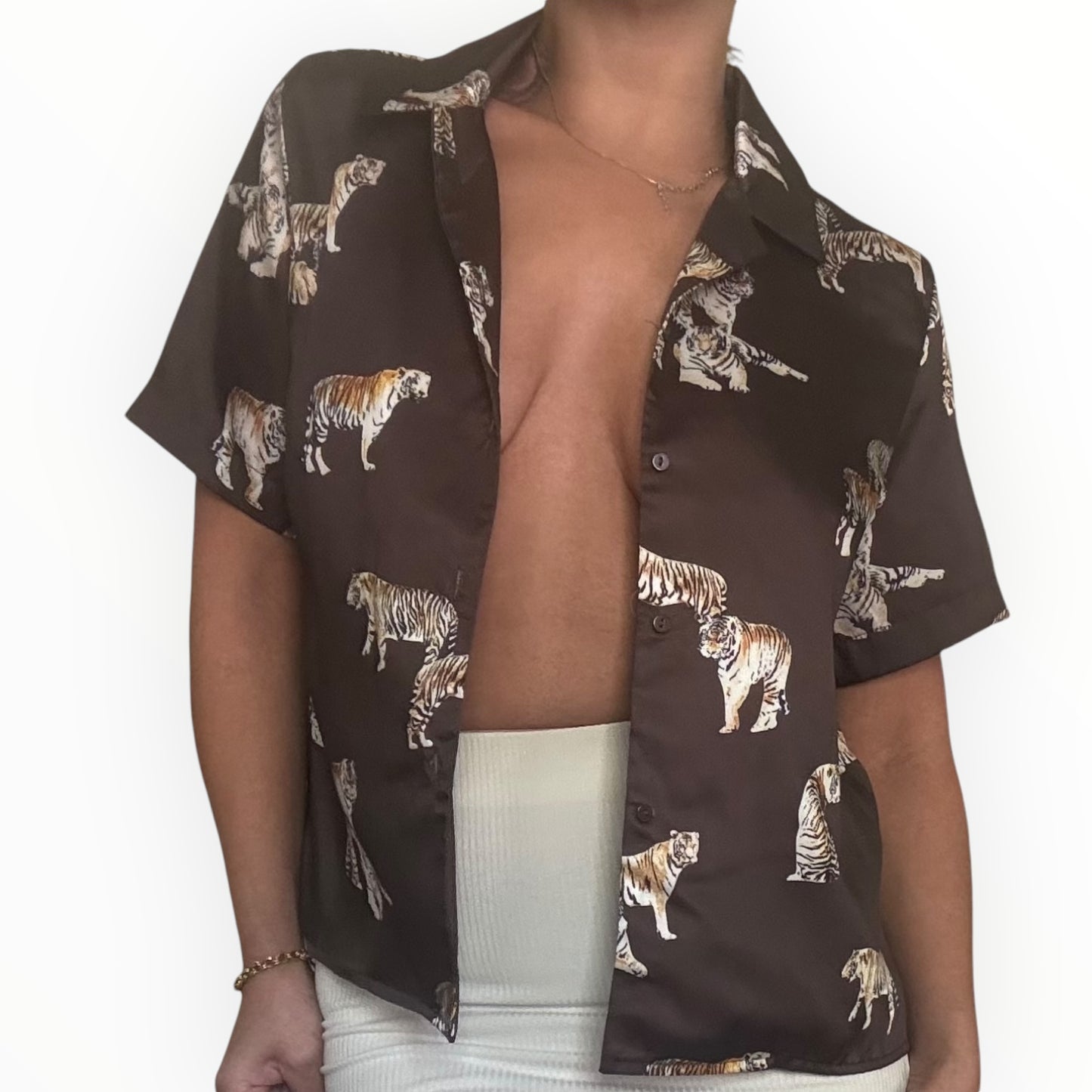 Satin Finish Brown Tiger Blouse