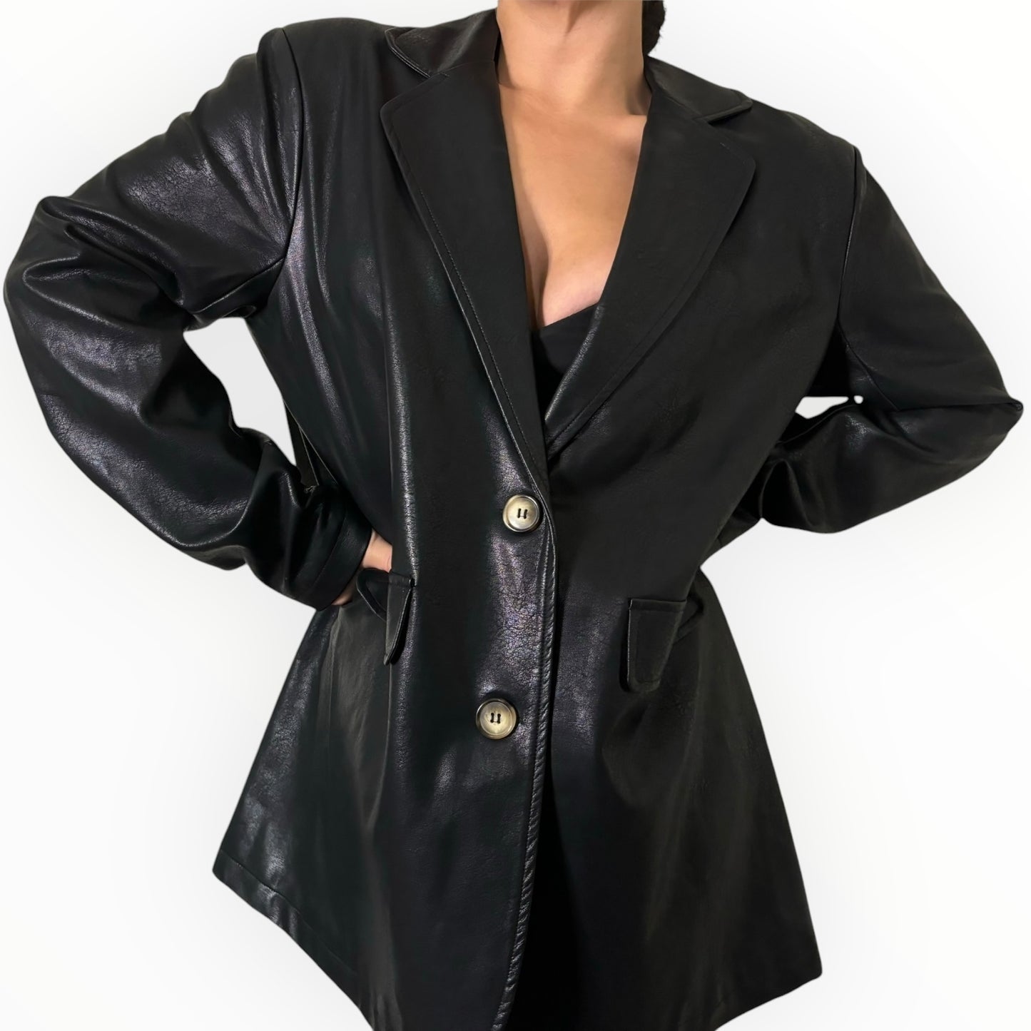 Black Vegan Leather Oversized Blazer